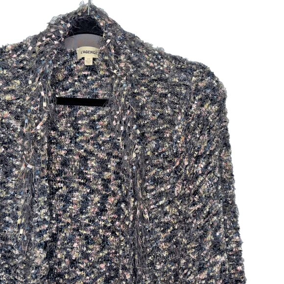 L'Agence Gray Multicolor Fringe Trim Long Sleeve Cardigan - Size M - Picture 1 of 6